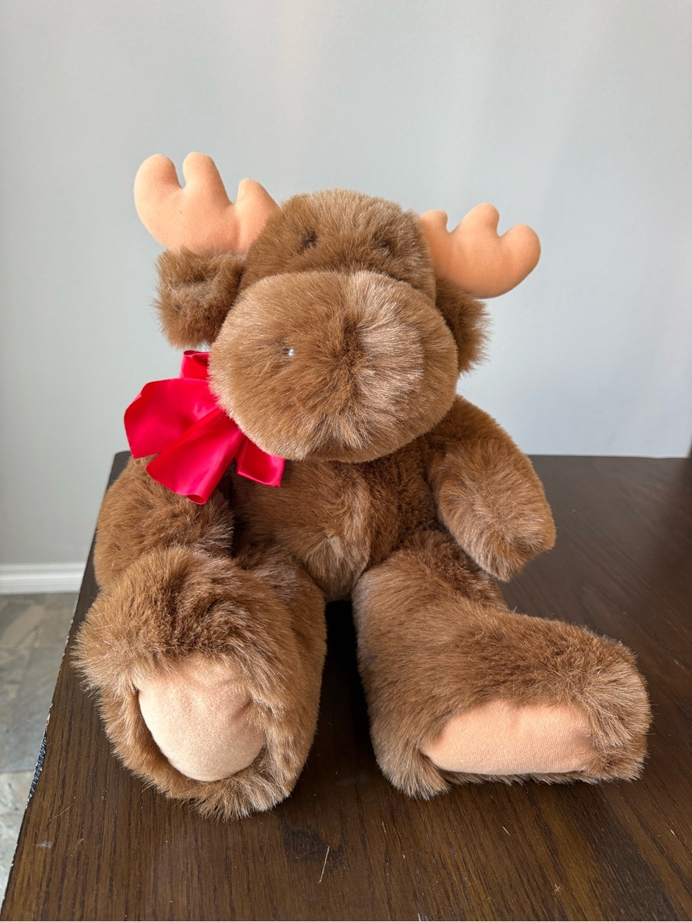 Dakin Moose 21” Plush Stuffed Animal Brown Red Bow Sitting 1993